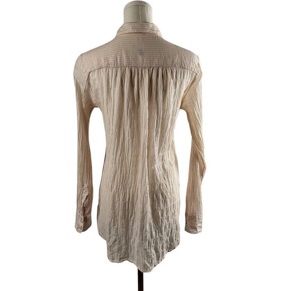 LOFT The Softened Shirt X-Small Crinkled Cotton Semi Sheer Pink White Stripes - Picture 8 of 13